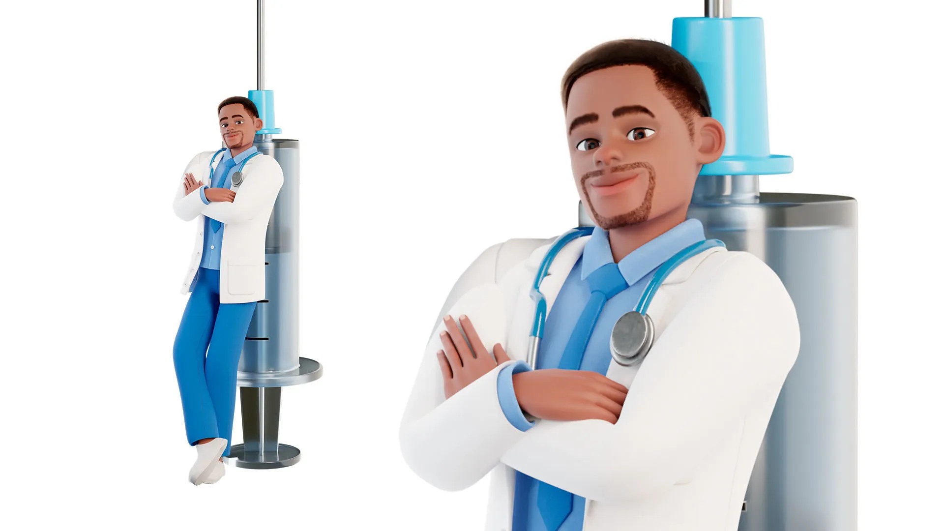 Cartoon Black Doctor Man close-up view